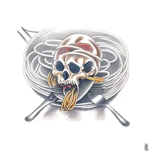 Human with fork eating spaghetti  tattoo design idea