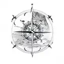 compass airplane mountains tattoo design idea