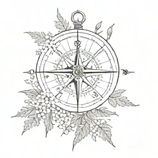 cow parsley and compass tattoo design idea