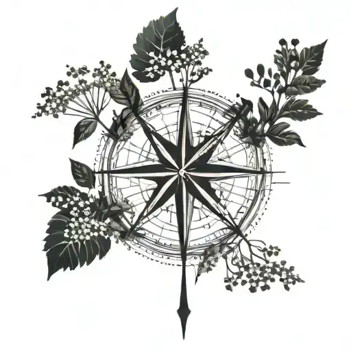 cow parsley around compass tattoo design idea