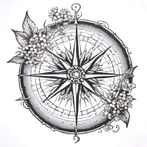 cow parsley and compass tattoo design idea