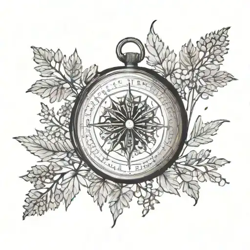 cow parsley around compass tattoo design idea