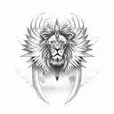 single horizontal sword with angel wings on the ends and lion face ferocious in the middle of the sword tattoo design idea