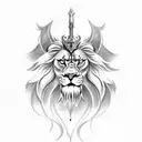 zulfiqar sword with angel wings on the ends and lion face ferocious in the middle of the sword tattoo design idea