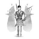 A sketch-style tattoo of a resilient and never give up skinny boy in a fighter pose, holding two swords and standing tall tattoo design idea
