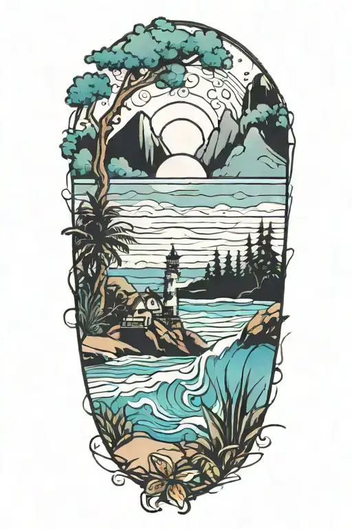 beach landscape tattoo design idea