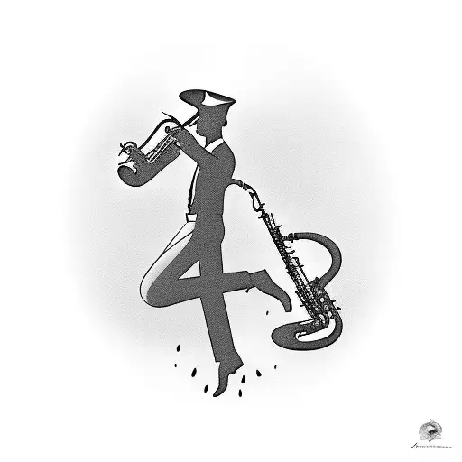 A silhouette of a saxophone player against the Ventura California sunset tattoo design idea