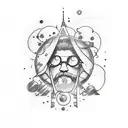 A sketch style tattoo with the phrase "Levo o chão de onde eu vim"" with characteristics of the universe tattoo design idea