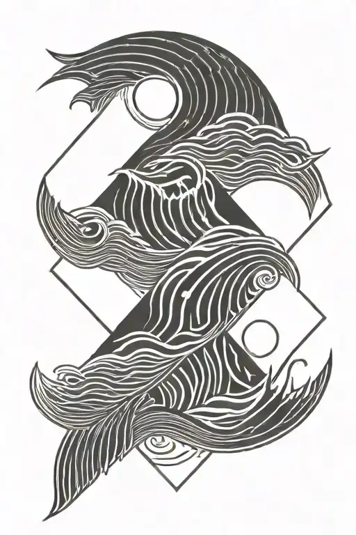 sun with 3 waves in the middel tattoo design idea
