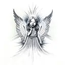 kneeling angel with thunder tattoo design idea