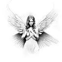 kneeling angel with thunder tattoo design idea