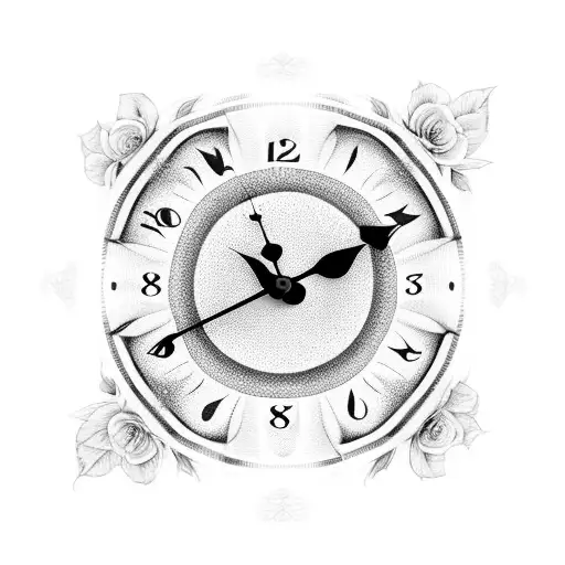 Clock and roses  tattoo design idea