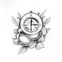 Clock and roses  tattoo design idea