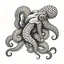 A muscular octopus flexing its tentacles in a bodybuilding pose tattoo design idea