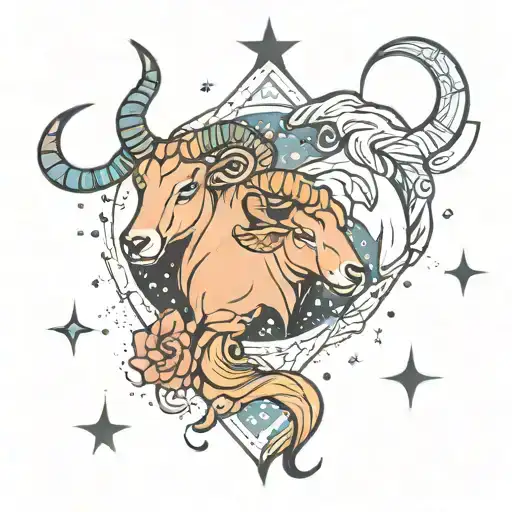 aries taurus aquarius constellation merging together tattoo design idea