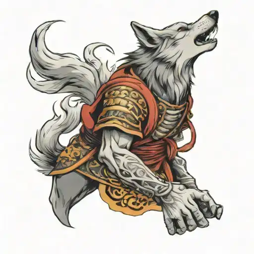 Wolf samurai sleeve design facing forward  tattoo design idea