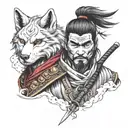 samurai with wolf mask  tattoo design idea