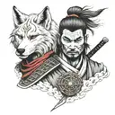 samurai with wolf mask  tattoo design idea