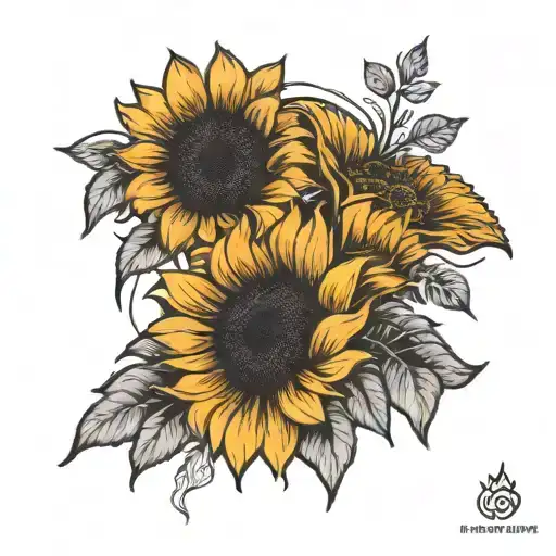 Minimalist black and white design for sunflower and self love tattoo design idea