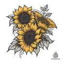 Minimalist black and white design for sunflower and self love tattoo design idea