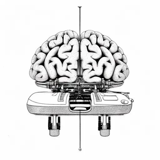 inside of a typewriter shaped like a brain tattoo design idea