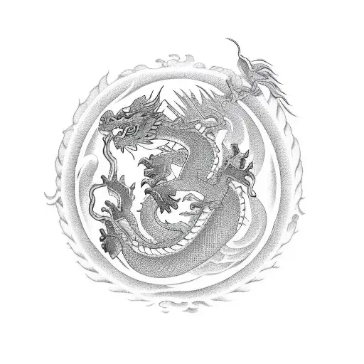 Pixiu with Fire Chinese symbol dragon tattoo design idea