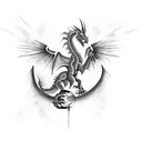 A fierce dragon battling against a construction crane, representing the client's passion for both gaming and their occupation in construction. tattoo design idea