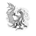 A fierce dragon battling against a construction crane, representing the client's passion for both gaming and their occupation in construction. tattoo design idea
