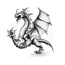 A fierce dragon battling against a construction crane, representing the client's passion for both gaming and their occupation in construction. tattoo design idea