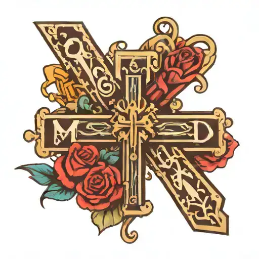 cross with letters mom dad justin Alexa  tattoo design idea