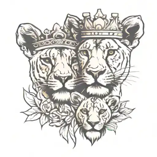 lioness and cub wearing crowns symbolizing royalty tattoo design idea