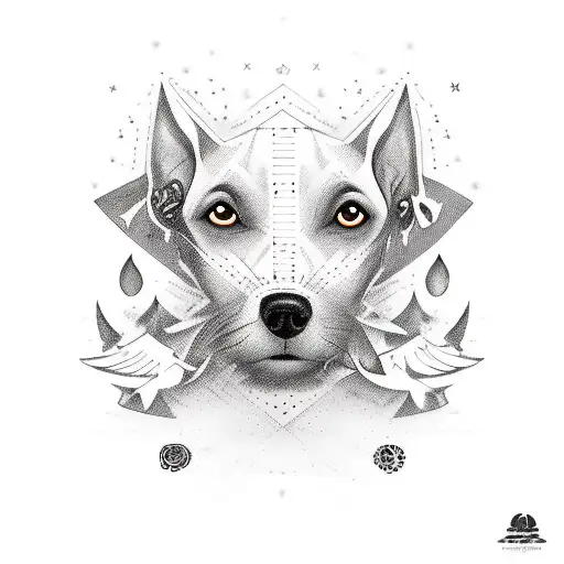 A surreal tattoo design featuring a dreamlike scene with dogs, chickens, an RV, and Depeche Mode symbols all merging together in a unique and artistic way tattoo design idea