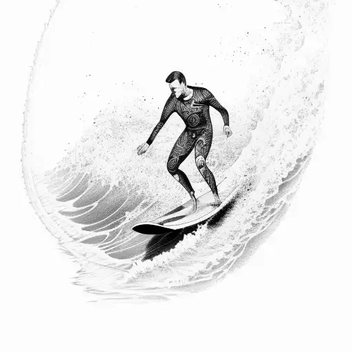 Surfer catching a wave with a carp tattoo tattoo design idea