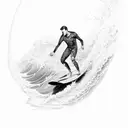 Surfer catching a wave with a carp tattoo tattoo design idea