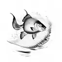 Surfer catching a wave with a carp tattoo tattoo design idea