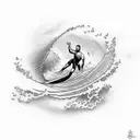 Surfer catching a wave with a carp tattoo tattoo design idea