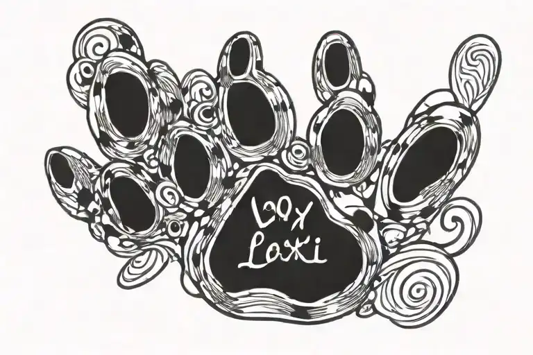 small dog paw print tattoo with the word Lexi tattoo design idea