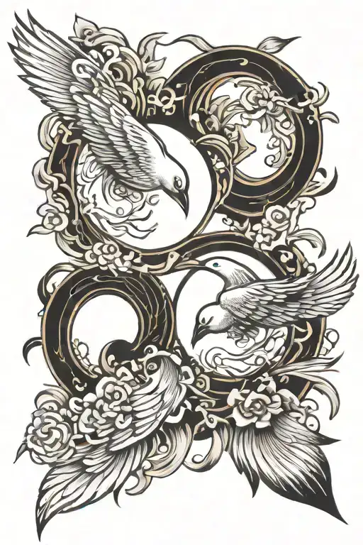 yin and yang birds flying tattoo design idea