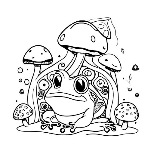 frog with mushroom hat tattoo design idea
