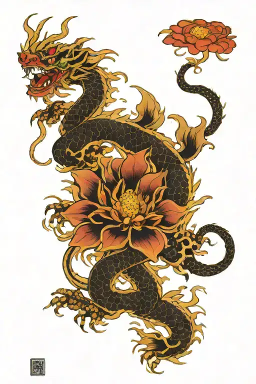 buda dragon flower tattoo design idea