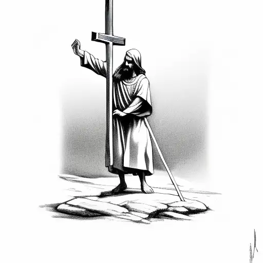 simeon carrying the cross for jesus tattoo design idea