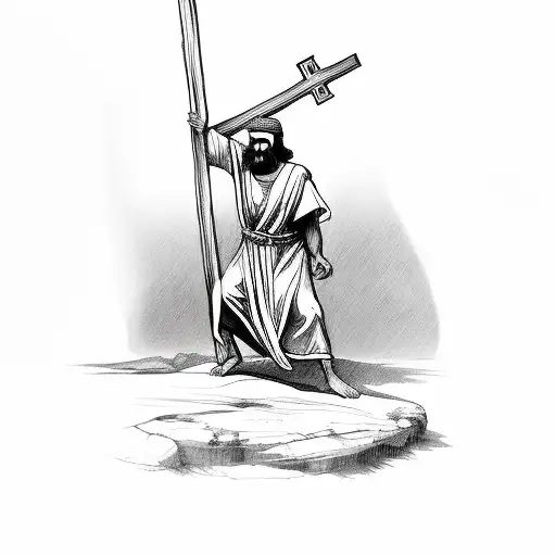 simeon carrying the cross for jesus sideways view  tattoo design idea