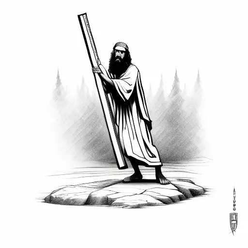 simeon carrying the cross for jesus sideways view  tattoo design idea