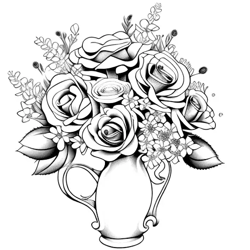 bouquet with a Rose, a margherite, a lupin micro realistic, fineline tattoo design idea