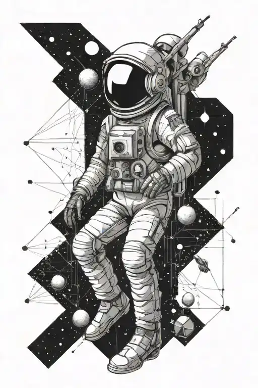 music and astronaut in space tattoo design idea