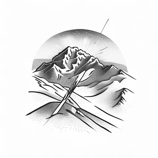 Skis in a cross with Mt feathertop in the background in between the skis tattoo design idea