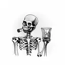 A skeleton drinking from a bottle with a cross on it tattoo design idea