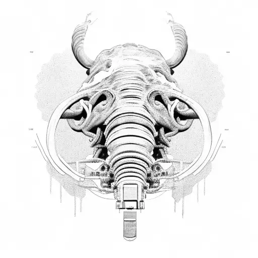 robotic mammoth face divided half and half tattoo design idea
