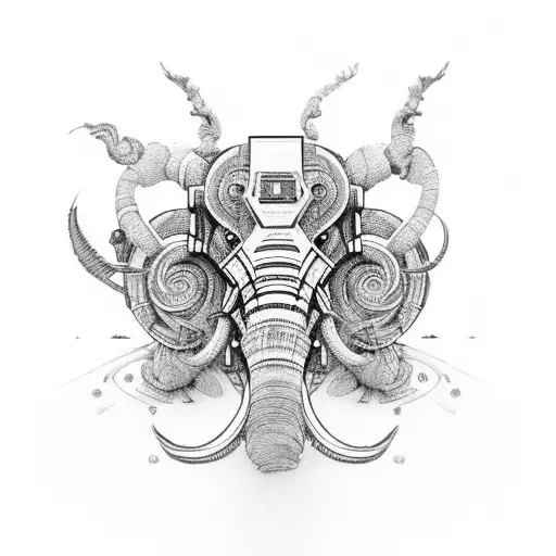 robotic mammoth tattoo design idea