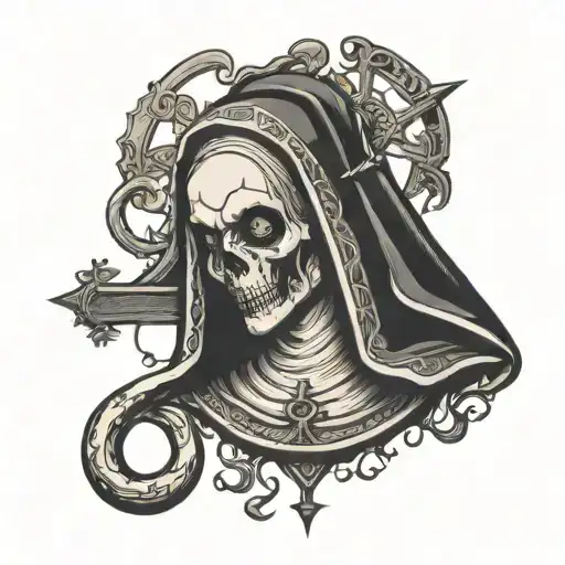 dead nun with upside down cross tattoo design idea
